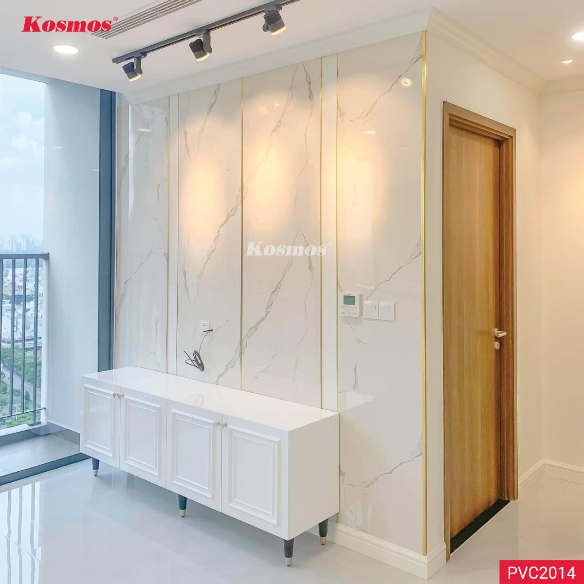 Tấm nhựa giả đá Kosmos mã PVC2014 ốp vách trang trí chung cư