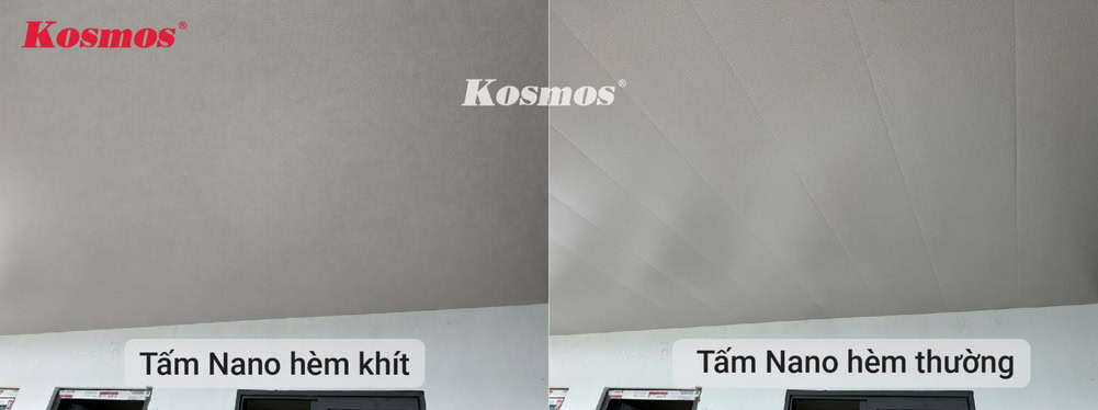 Tấm ốp Nano hèm khít tạo bề mặt phẳng liền mạch, tấm ốp Nano hèm thường tạo các đường mí nối song song Tấm ốp Nano hèm khít tạo bề mặt phẳng liền mạch, tấm ốp Nano hèm thường tạo các đường mí nối song song