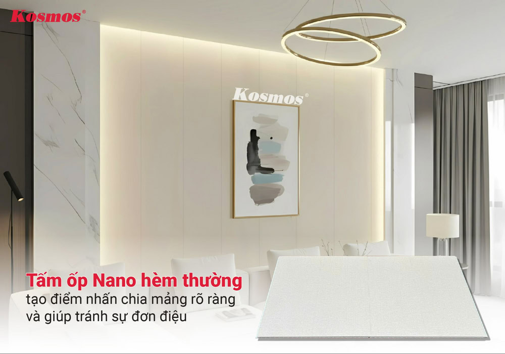 Tấm ốp Nano hèm thường tạo điểm nhấn chia mảng rõ ràng và giúp tránh sự đơn điệu Tấm ốp Nano hèm thường tạo điểm nhấn chia mảng rõ ràng và giúp tránh sự đơn điệu