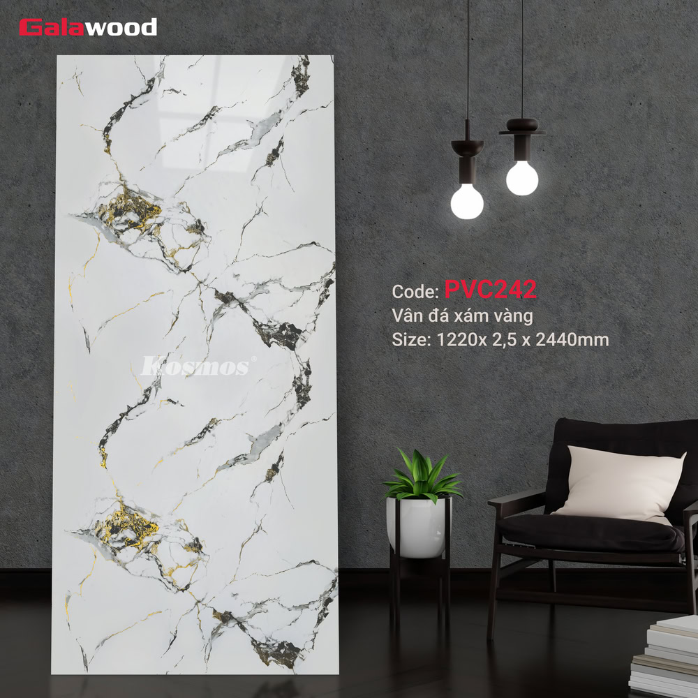 Tấm ốp PVC vân đá Galawood PVC242 vân đá xám vàng