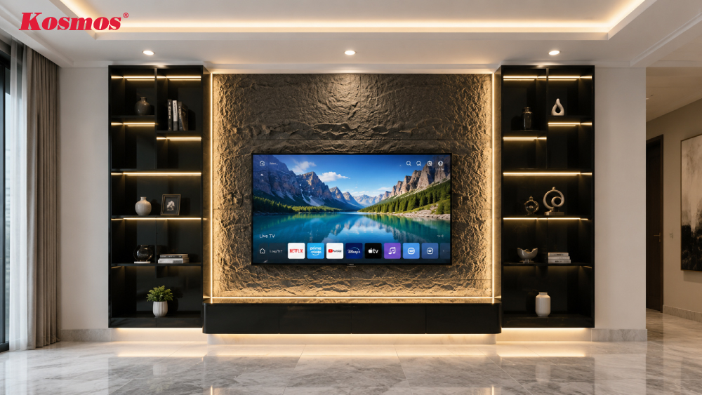 Tấm PU giả đá đen ốp vách tivi hiện đại