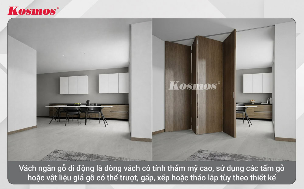 Thiết kế vách ngăn phòng di động bằng gỗ hoặc vật liệu giả gỗ