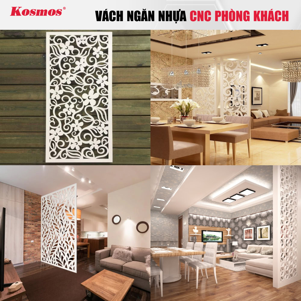 Thiết kế vách ngăn phòng khách bằng tấm nhựa gia công CNC