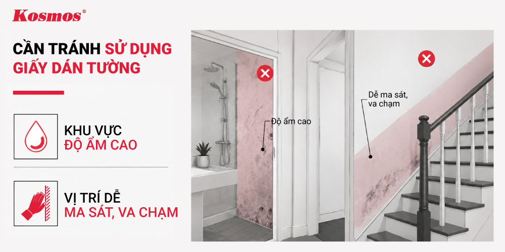 Trường hợp không nên sử dụng giấy dán tường