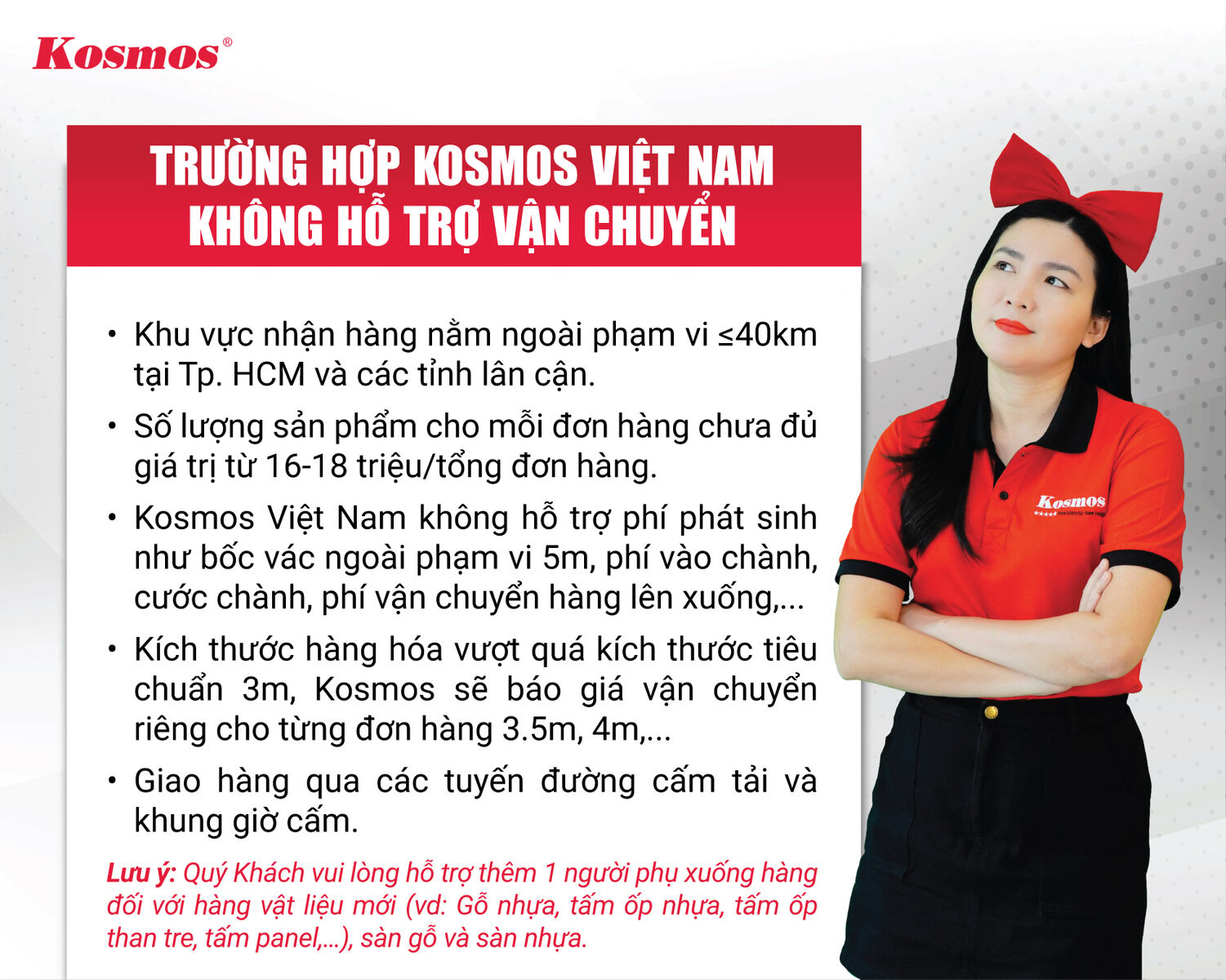 Trường hợp Kosmos Việt Nam không hỗ trợ vận chuyển Trường hợp Kosmos Việt Nam không hỗ trợ vận chuyển