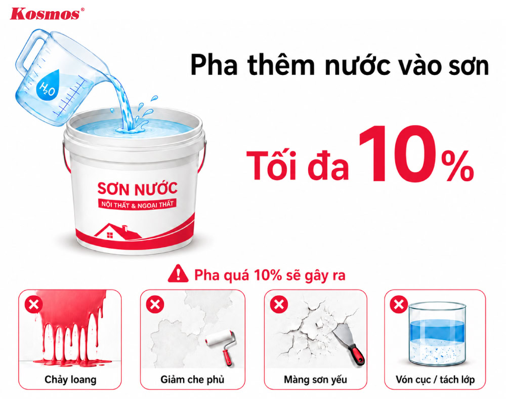 Tỷ lệ pha thêm nước vào sơn là 10%
