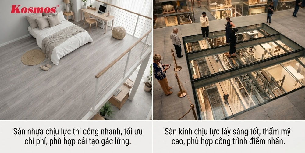 Ứng dụng phù hợp của sàn chịu lực nhựa và sàn chịu lực kính Ứng dụng phù hợp của sàn chịu lực nhựa và sàn chịu lực kính