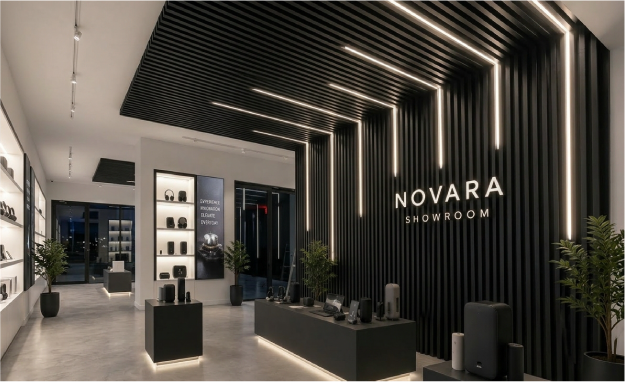 Ứng dụng tấm ốp nhôm sơn lăn tại cửa hàng, showroom
