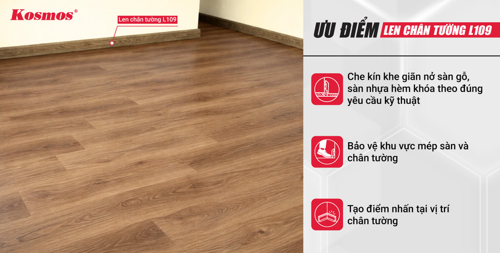 Ưu điểm len chân tường nhựa PS 97mm mã L109