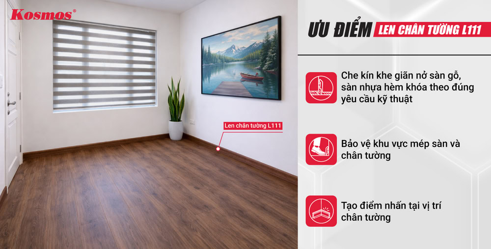 Ưu điểm len chân tường nhựa PS 97mm mã L111