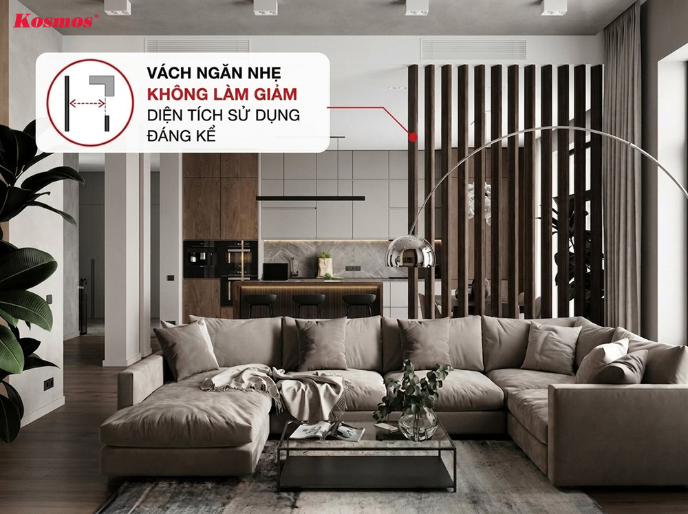 Vách ngăn nhẹ không làm giảm diện tích sử dụng đáng kể
