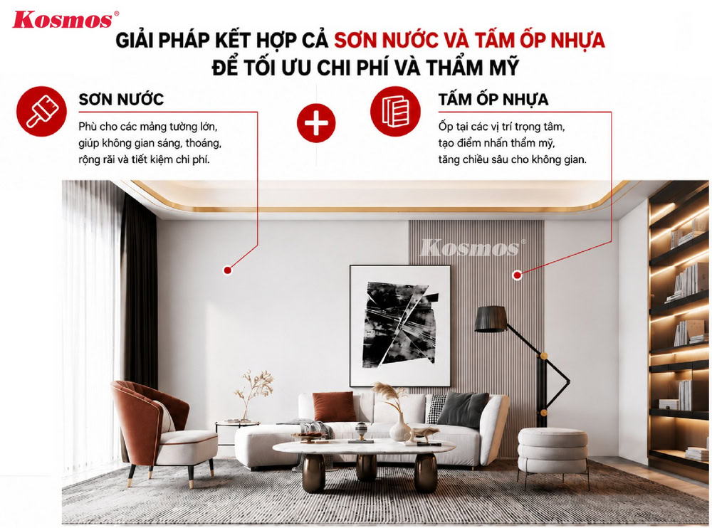 Vách sofa kết hợp cả sơn nước và tấm ốp nhựa Vách sofa kết hợp cả sơn nước và tấm ốp nhựa