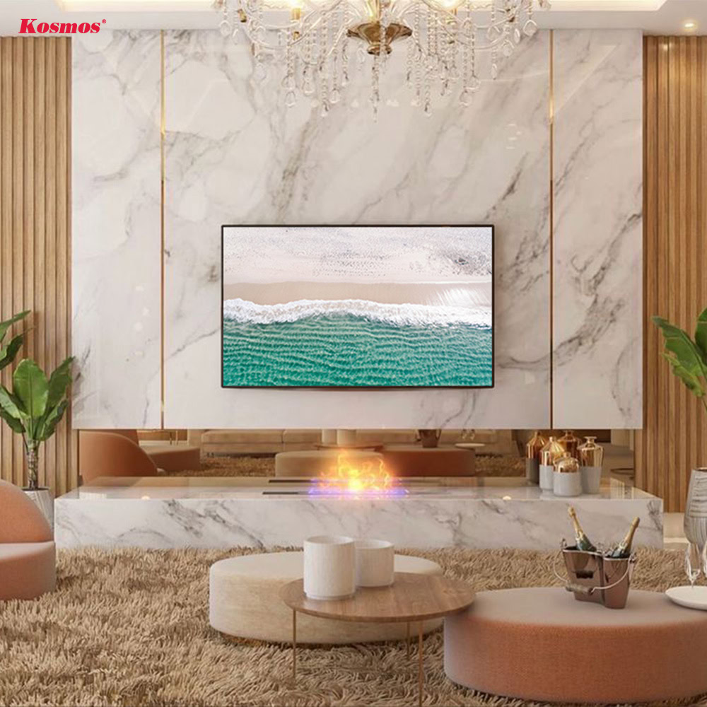 Vách tivi trang trí bằng nẹp T inox vàng gương Kosmos