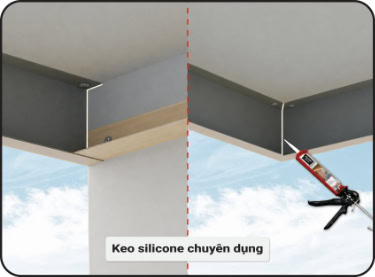 Xử lý các khe hở giữa các mí nẹp, mối nối bằng keo silicone chuyên dụng để đảm bảo chống thấm