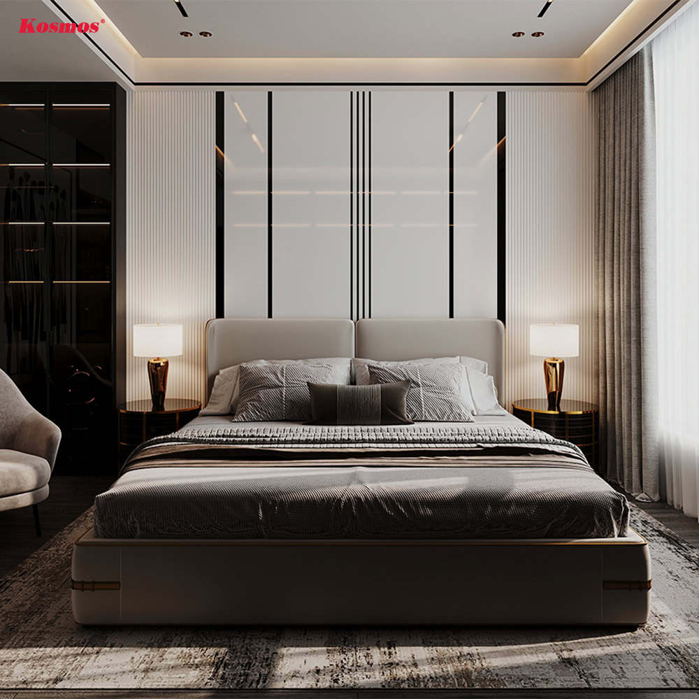 Ý tưởng trang trí vách phòng ngủ bằng nẹp U inox đen gương