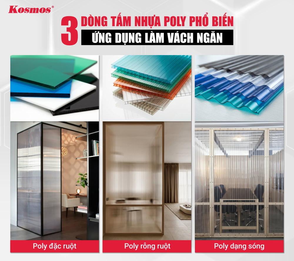 3 dòng tấm nhựa poly phổ biến ứng dụng làm vách ngăn