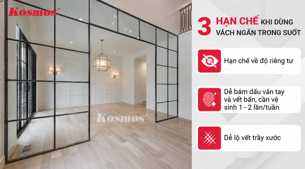 3 hạn chế khi dùng vách ngăn phòng trong suốt 3 hạn chế khi dùng vách ngăn phòng trong suốt