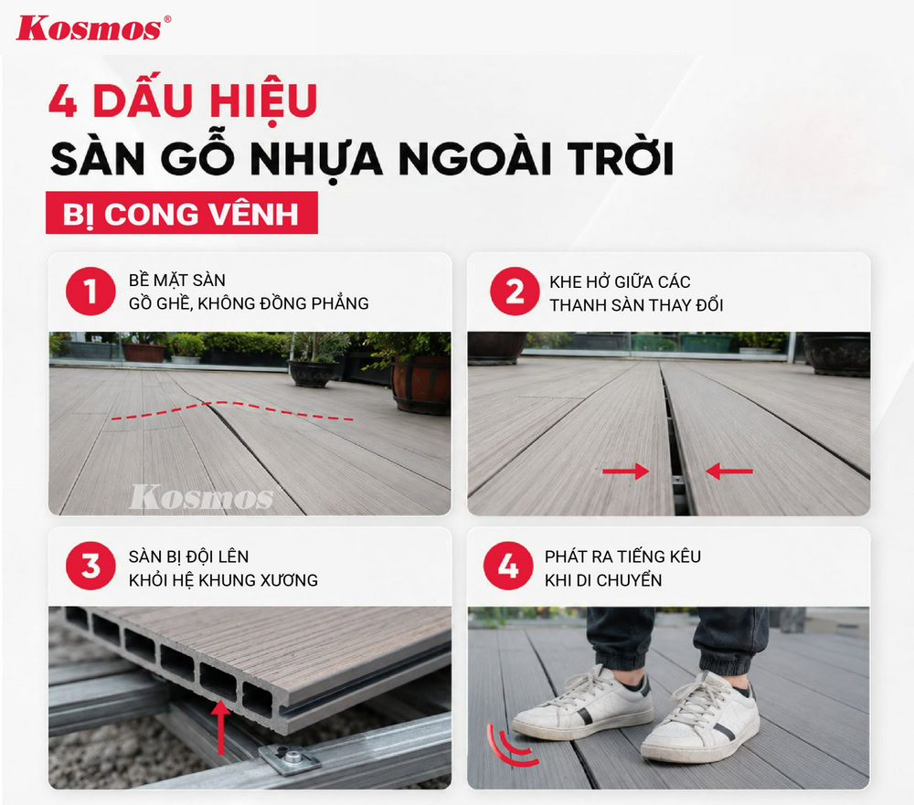 4 dấu hiệu sàn gỗ nhựa ngoài trời bắt đầu bị cong vênh