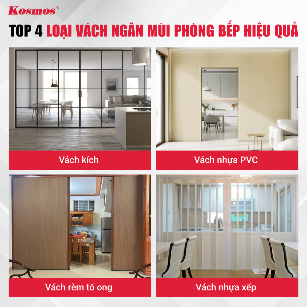 4 loại vách phòng bếp hiện đại, ngăn mùi hiệu quả