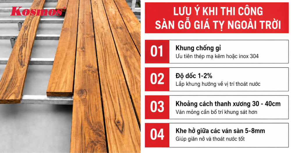 4 lưu ý thi công khung xương sàn gỗ Giá Tỵ ngoài trời