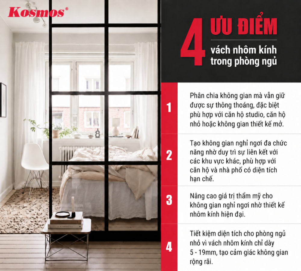 4 ưu điểm nổi bật của vách nhôm kính phòng ngủ 4 ưu điểm nổi bật của vách nhôm kính phòng ngủ