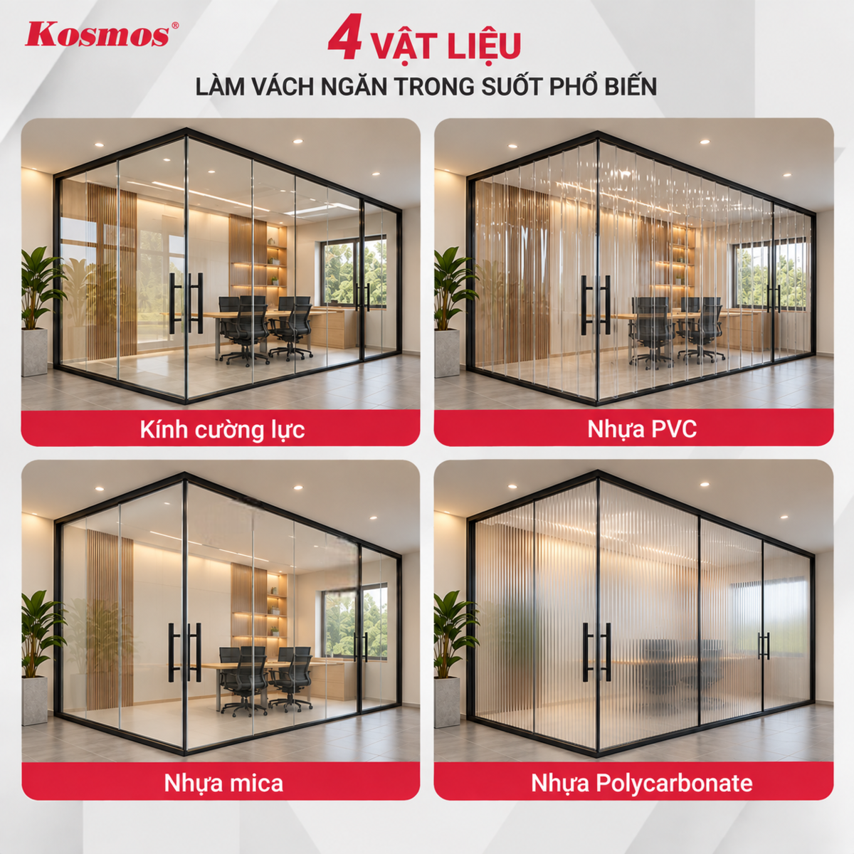 4 vật liệu làm vách ngăn trong suốt phổ biến