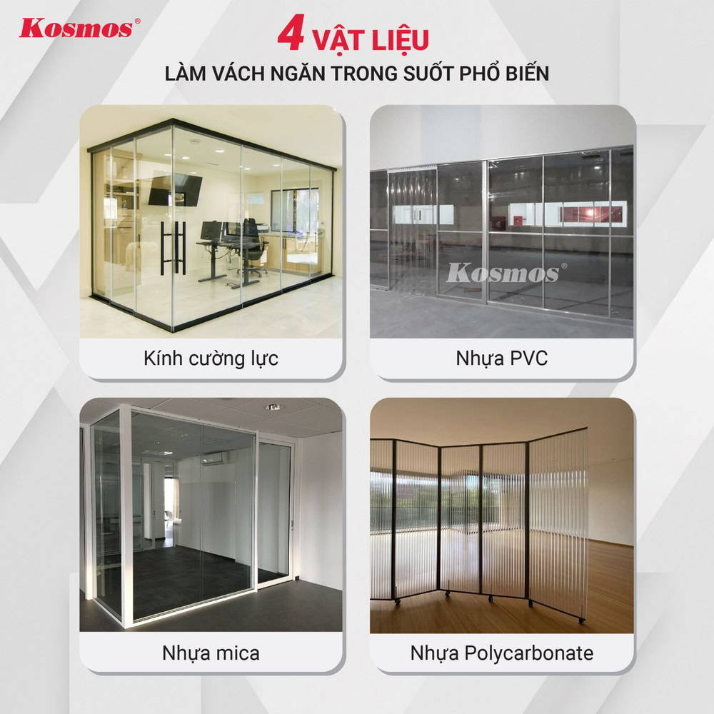 4 vật liệu làm vách ngăn trong suốt phổ biến 4 vật liệu làm vách ngăn trong suốt phổ biến