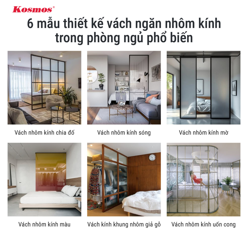 6 mẫu thiết kế vách ngăn nhôm kính phòng ngủ phổ biến 6 mẫu thiết kế vách ngăn nhôm kính phòng ngủ phổ biến