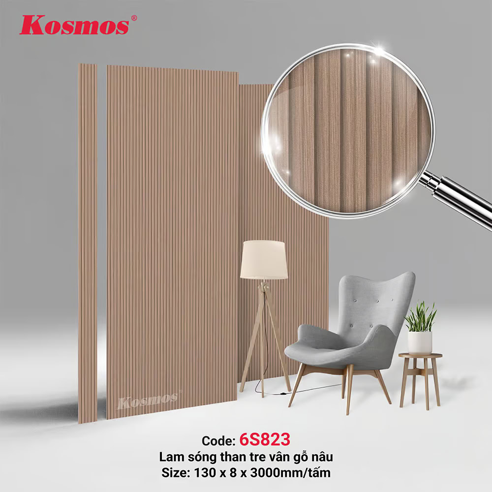 6S823 là lam sóng than tre vân gỗ nâu Kosmos