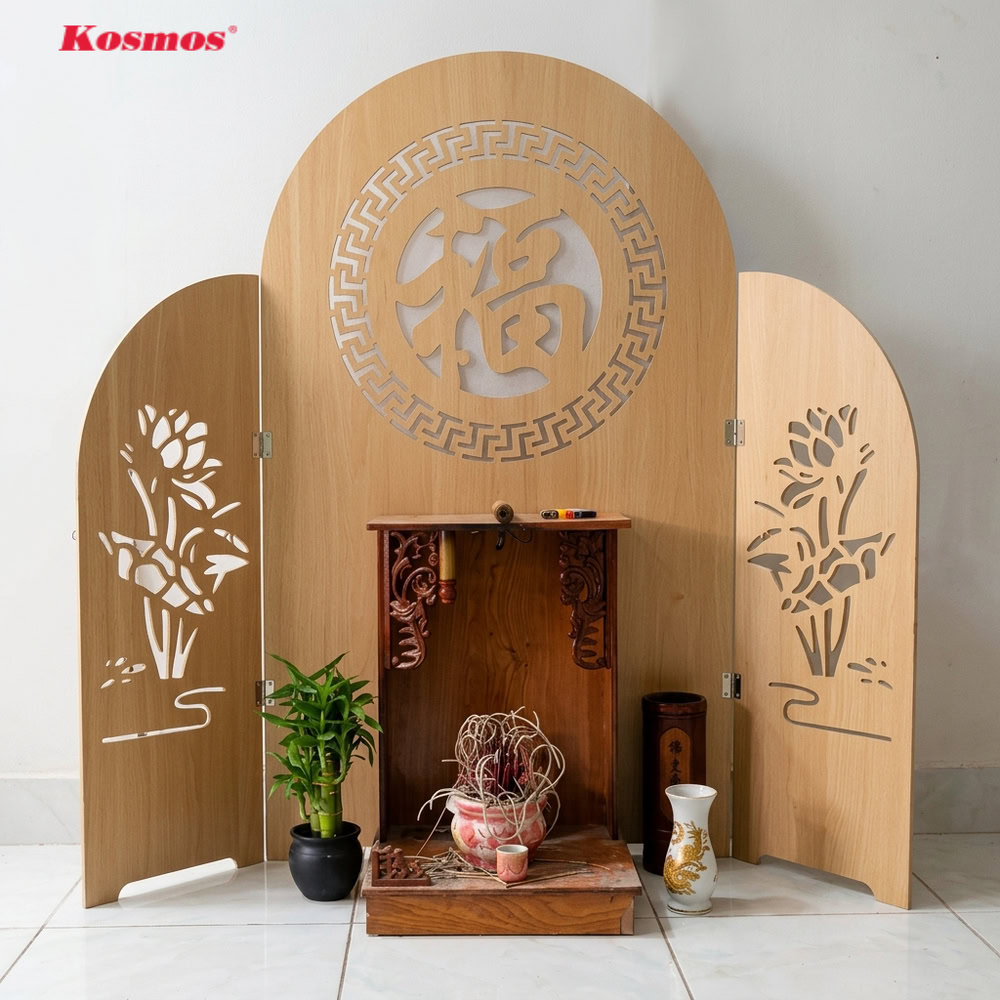 Bình phong ngăn bàn thờ Ông Địa 3 mặt CNC