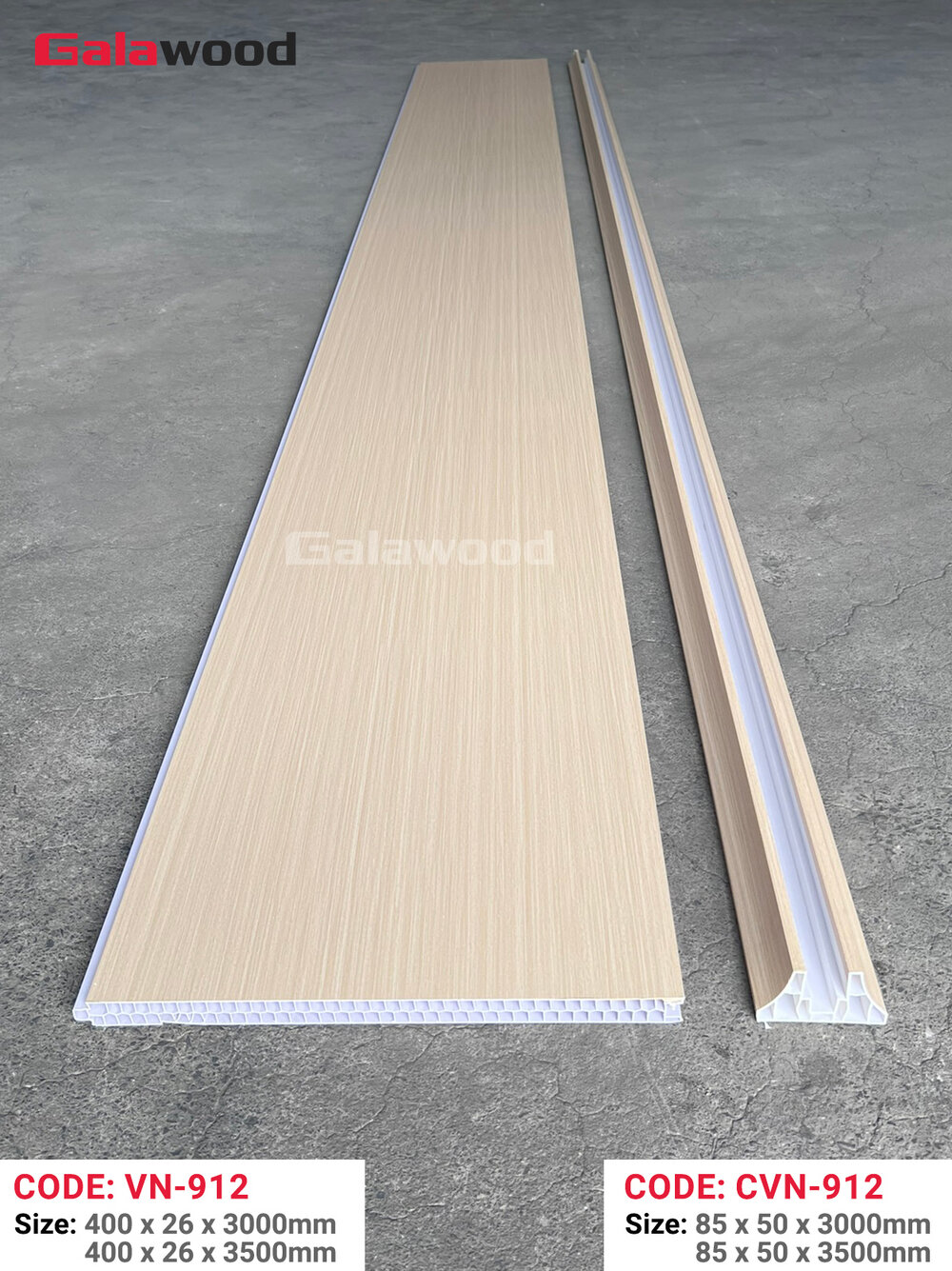 Bộ đồng màu tấm vách và chân vách ngăn nhựa giả gỗ VN-912