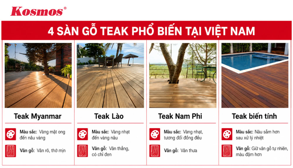 Các sàn gỗ Teak phổ biến tại Việt Nam