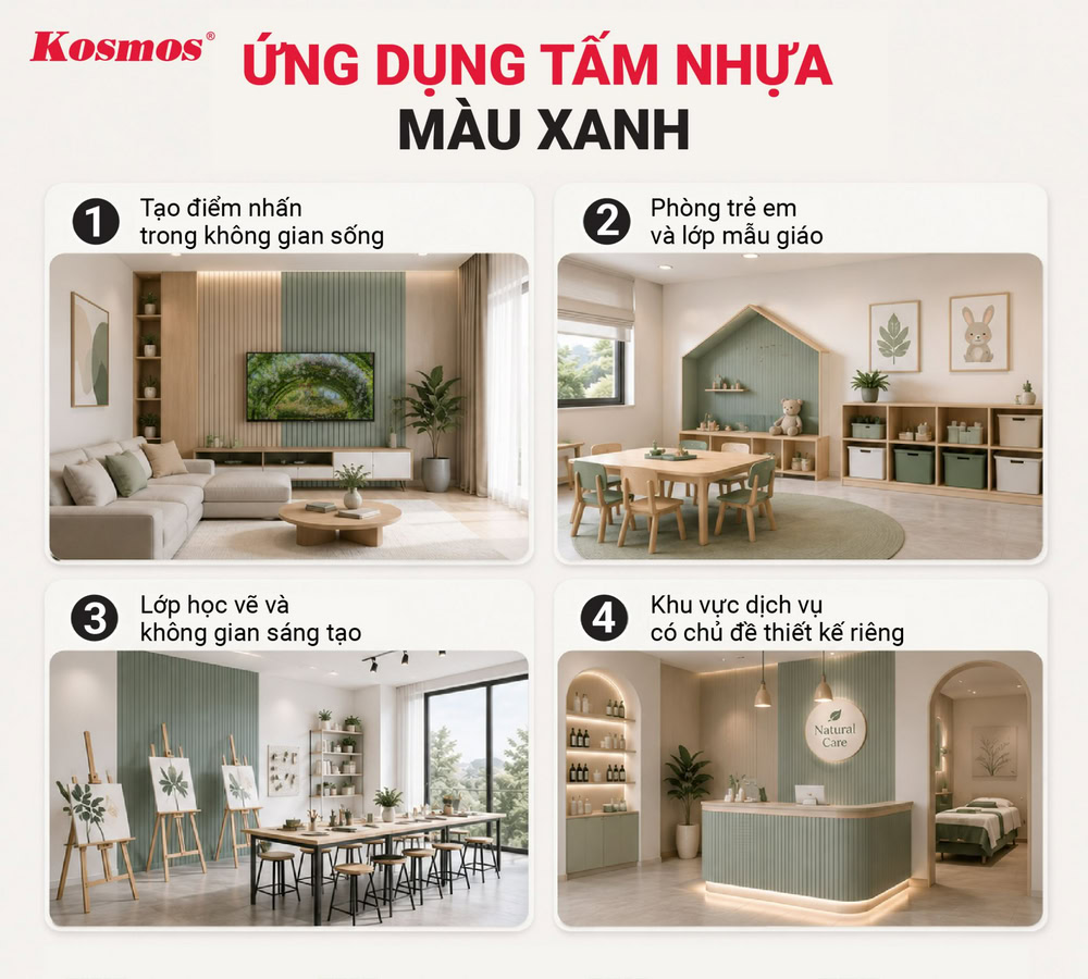 Các ứng dụng phổ biến của tấm nhựa ốp tường màu xanh Các ứng dụng phổ biến của tấm nhựa ốp tường màu xanh