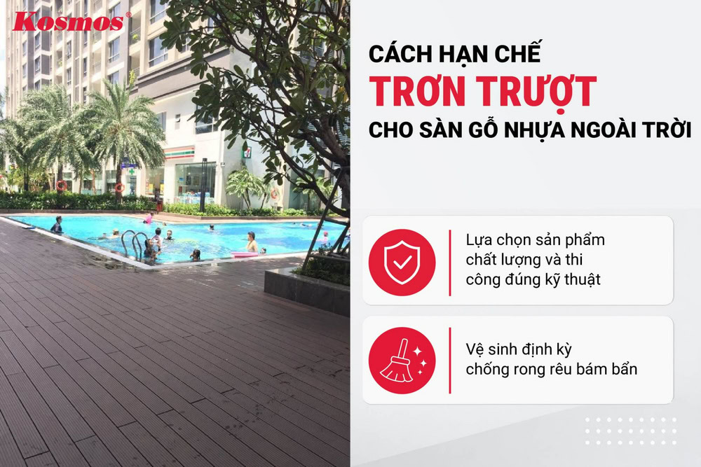 Cách hạn chế trơn trượt cho sàn gỗ nhựa ngoài trời