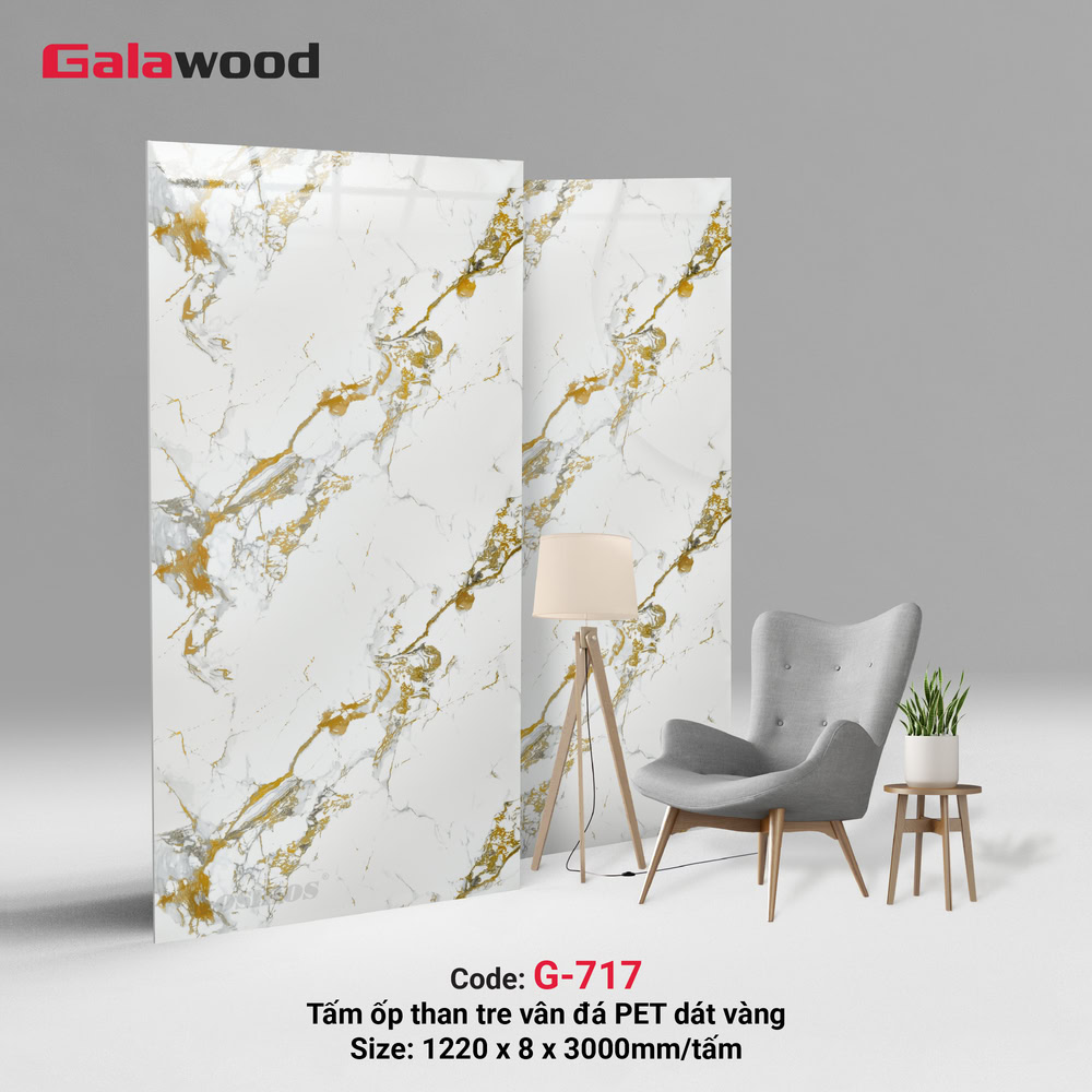 G-717 là tấm ốp than tre vân đá dát vàng Galawood