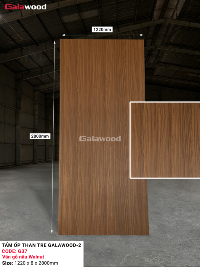 G37 là tấm ốp than tre Galawood vân gỗ nâu Walnut