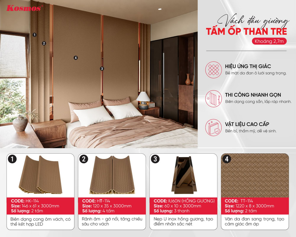 Hình ứng dụng tấm ốp WPC ốp vách đầu giường HK-114