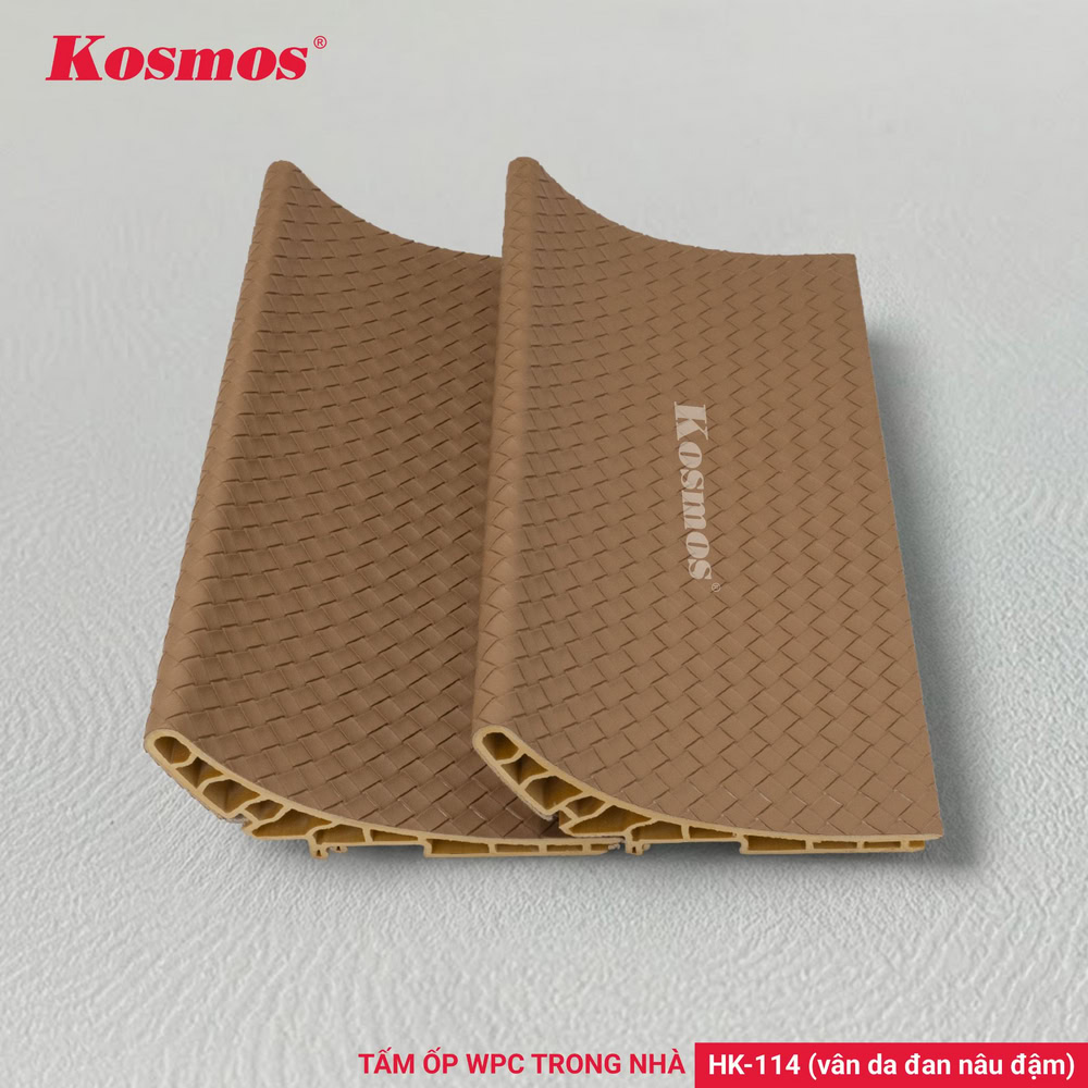 HK-114 là tấm ốp WPC trong nhà vân da đan màu nâu đậm Kosmos
