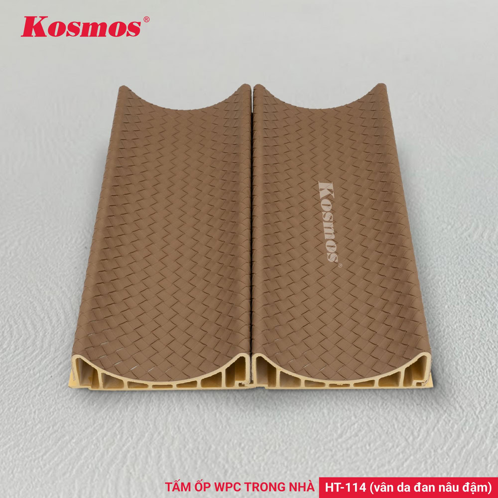 HT-114 là tấm ốp WPC trong nhà vân da đan màu nâu đậm Kosmos