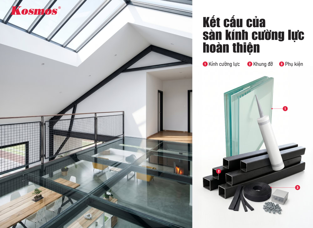 Kết cấu của sàn kính cường lực hoàn thiện Kết cấu của sàn kính cường lực hoàn thiện