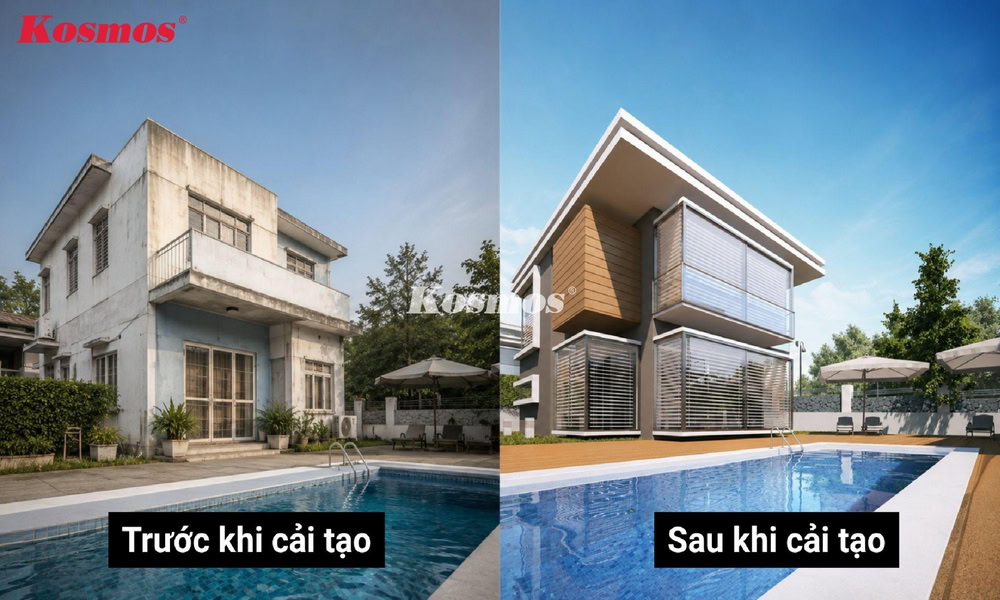 Khi cải tạo nhà 2 tầng cũ, gia chủ có thể kết hợp mở rộng mặt tiền và không gian sân vườn Khi cải tạo nhà 2 tầng cũ, gia chủ có thể kết hợp mở rộng mặt tiền và không gian sân vườn