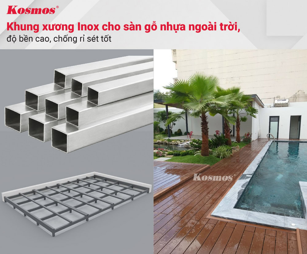 Khung xương Inox cho sàn gỗ nhựa ngoài trời, độ bền cao, chống rỉ sét tốt