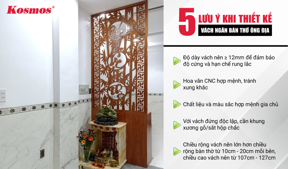 Lưu ý khi thiết kế vách ngăn bàn thờ Ông Địa Lưu ý khi thiết kế vách ngăn bàn thờ Ông Địa