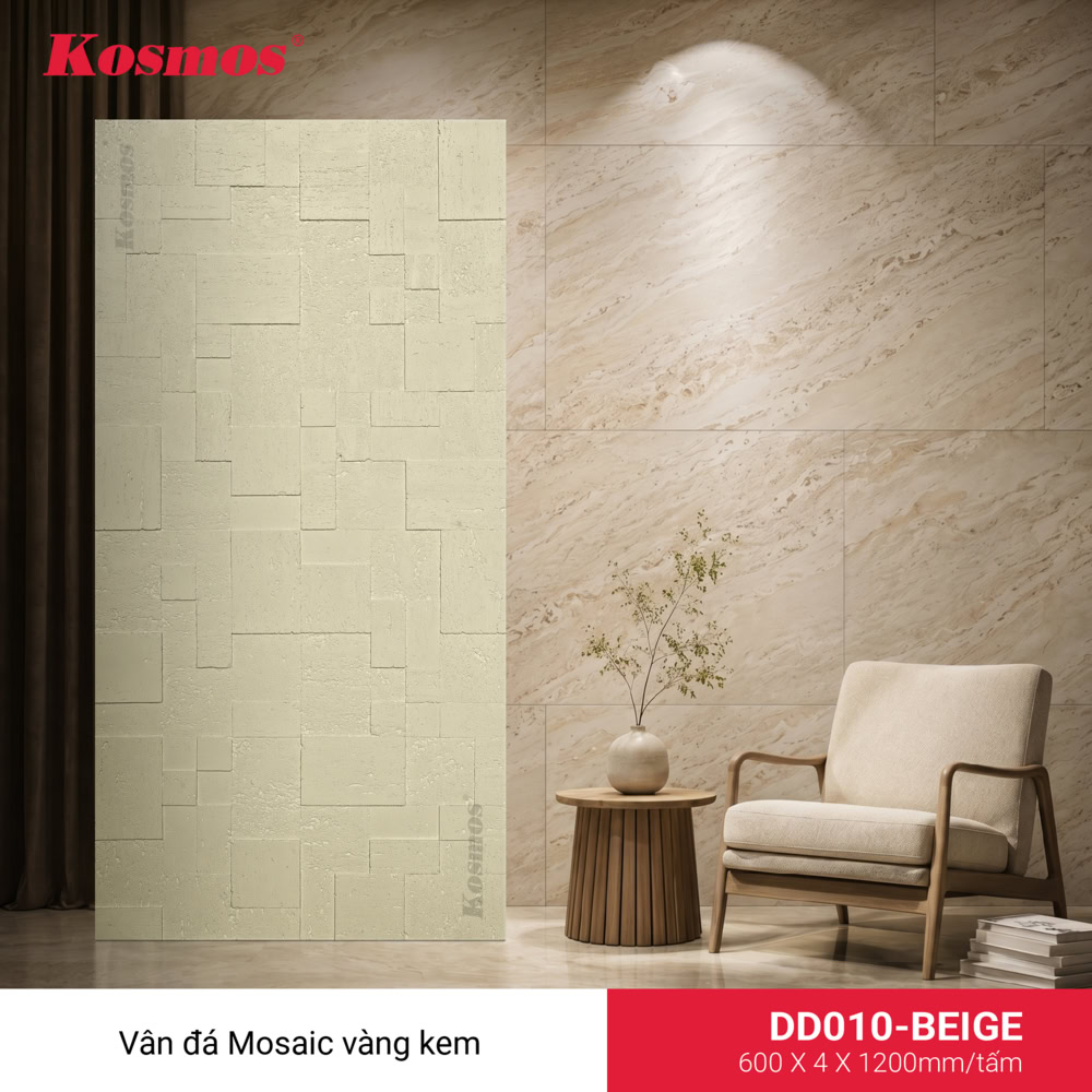 Mẫu mã tấm ốp đá dẻo Mosaic trắng kem DD010-BEIGE