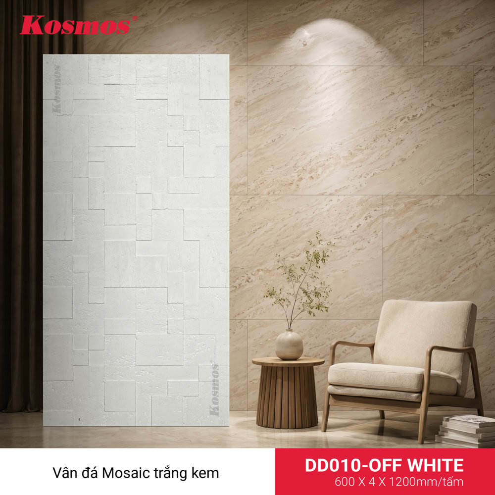 Mẫu mã tấm ốp đá dẻo Mosaic trắng kem DD010-OFF WHITE