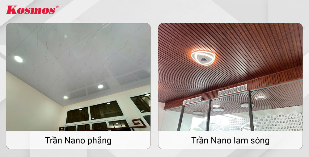 Mẫu trần ốp tấm Nano phẳng và tấm Nano lam sóng