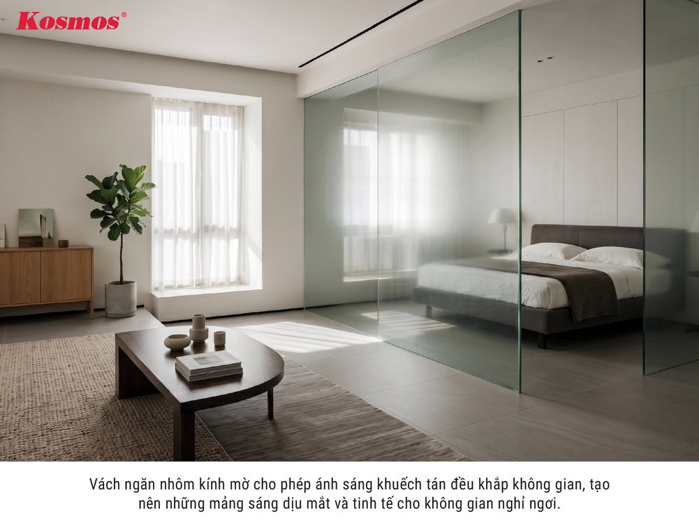 Mẫu vách ngăn phòng ngủ bằng nhôm kính mờ Mẫu vách ngăn phòng ngủ bằng nhôm kính mờ