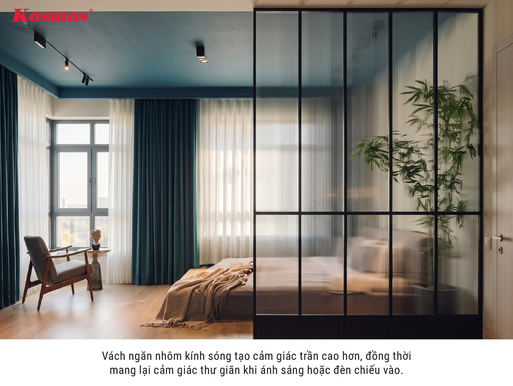 Mẫu vách ngăn phòng ngủ bằng nhôm kính sóng Mẫu vách ngăn phòng ngủ bằng nhôm kính sóng