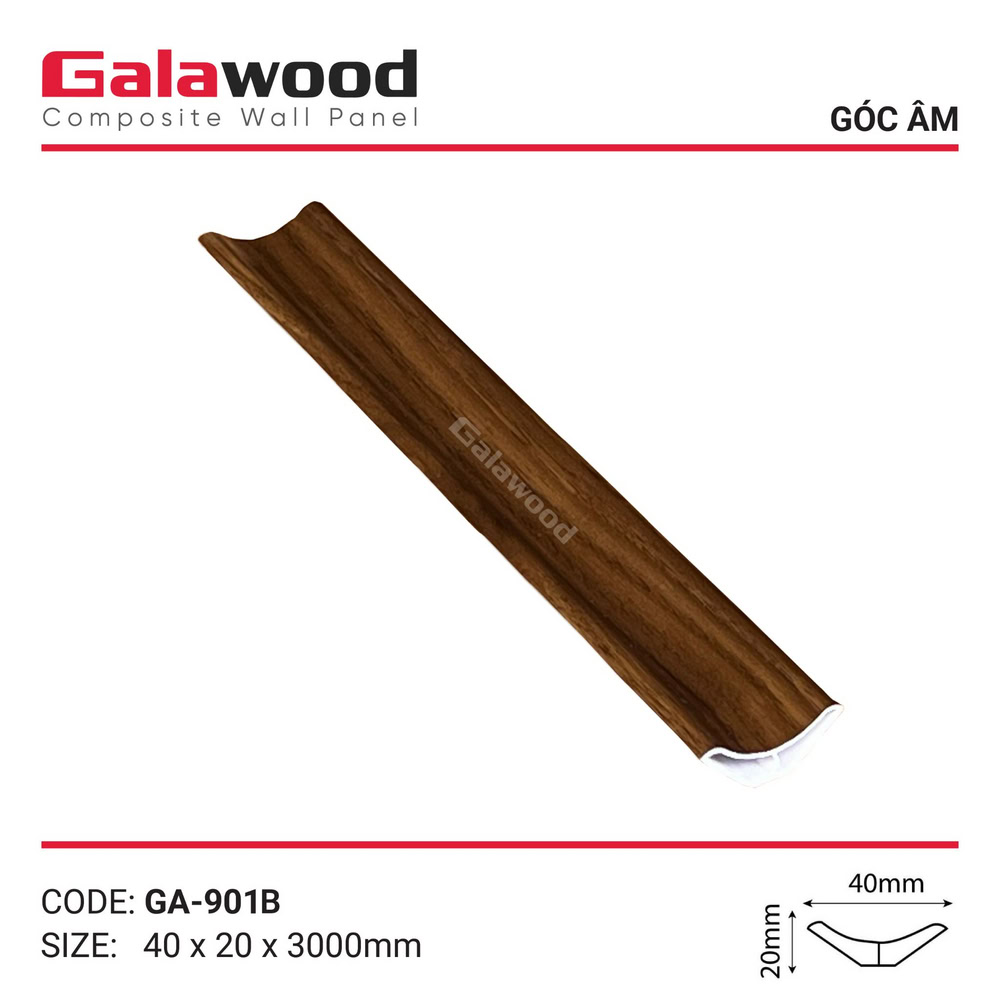 Nẹp góc âm mã GA-901B màu nâu Walnut bề mặt bóng