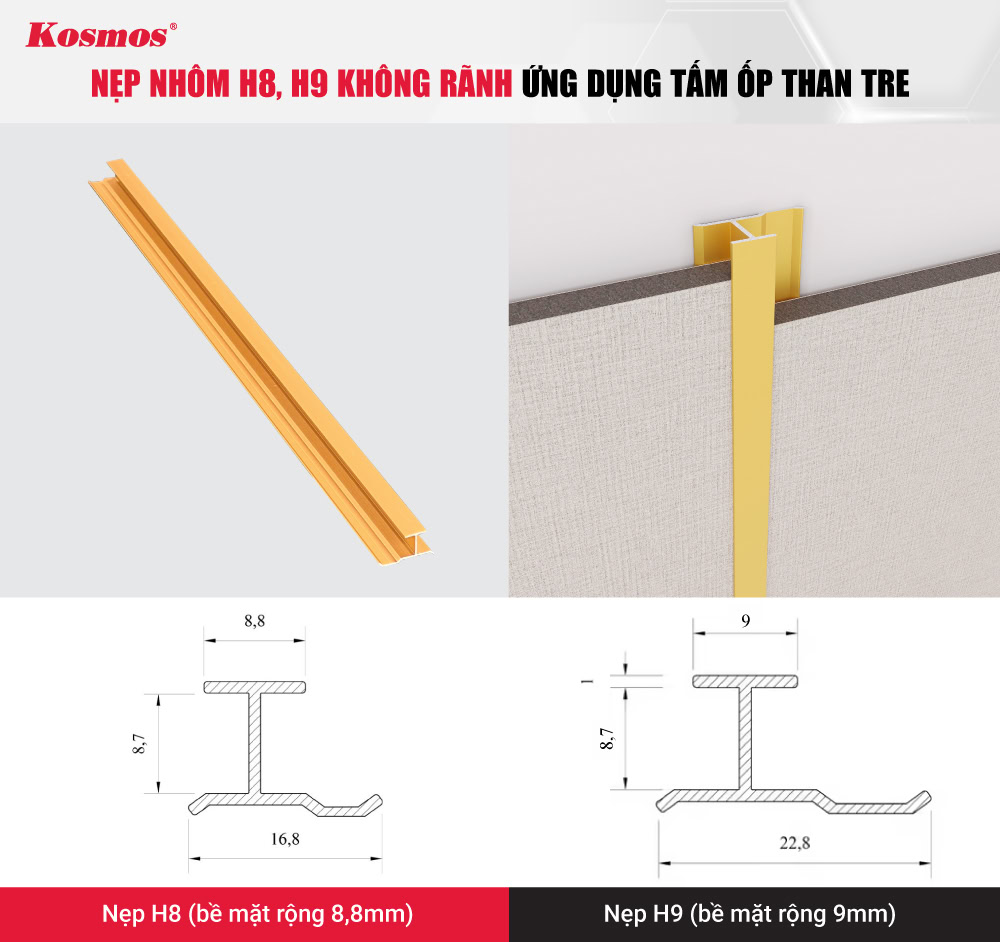 Nẹp nhôm chữ H không rãnh ứng dụng tấm ốp than tre